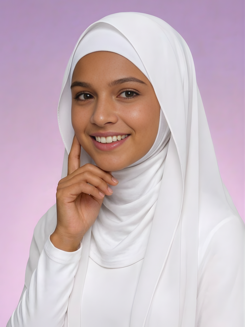 Girl wearing the Snow Veil white instant hijab for girls