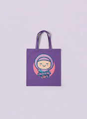 Purple tote bag with a cartoon character and 'Bubble Girl' text on a light purple background Bubble Girl hijab