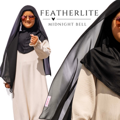 FeatherLite Midnight Bell black instant hijab for girls, brand banner