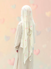 Back view of Bubble Girl Chibi Hijab in pastel rainbow modal fabric, showing full coverage and neat finish for girls.