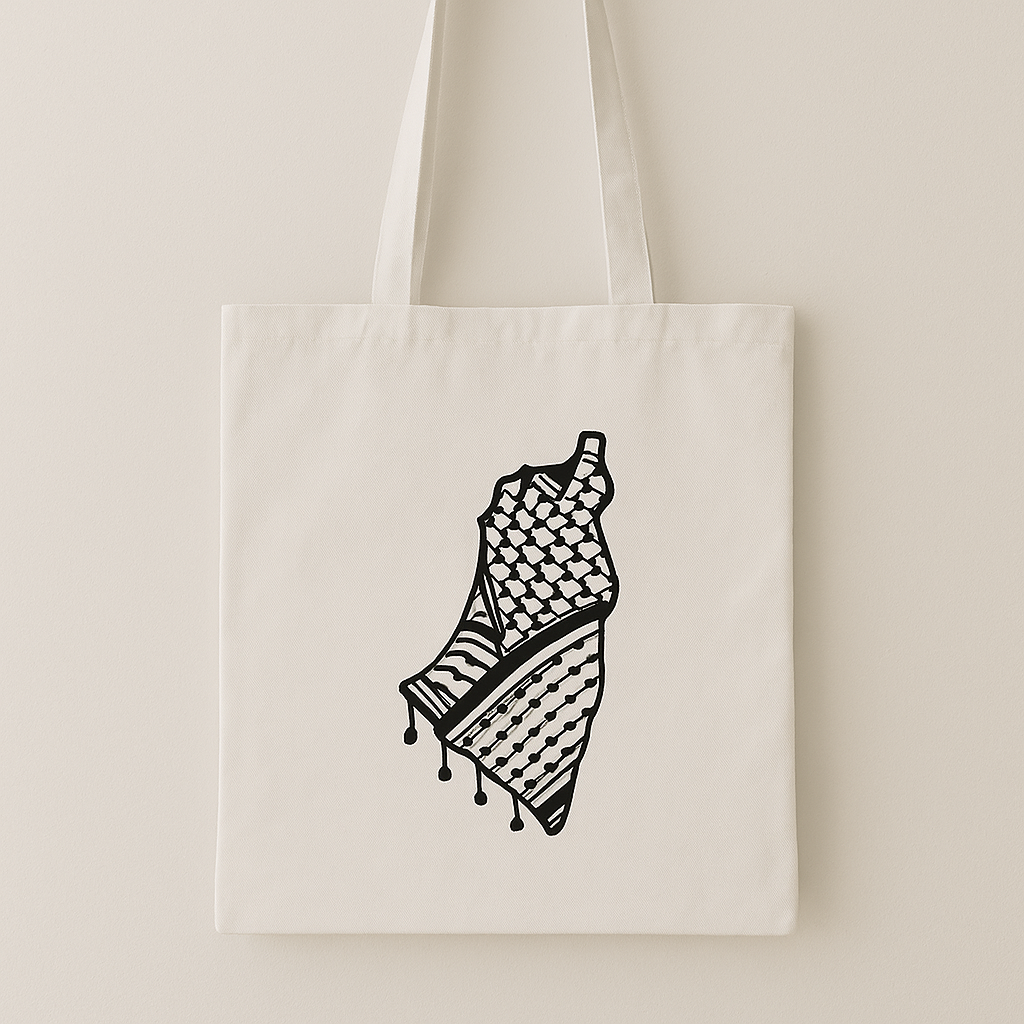 Palestinian Keffiyeh Map Tote Bag – Black & White