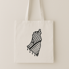 Palestinian Keffiyeh Map Tote Bag – Black & White